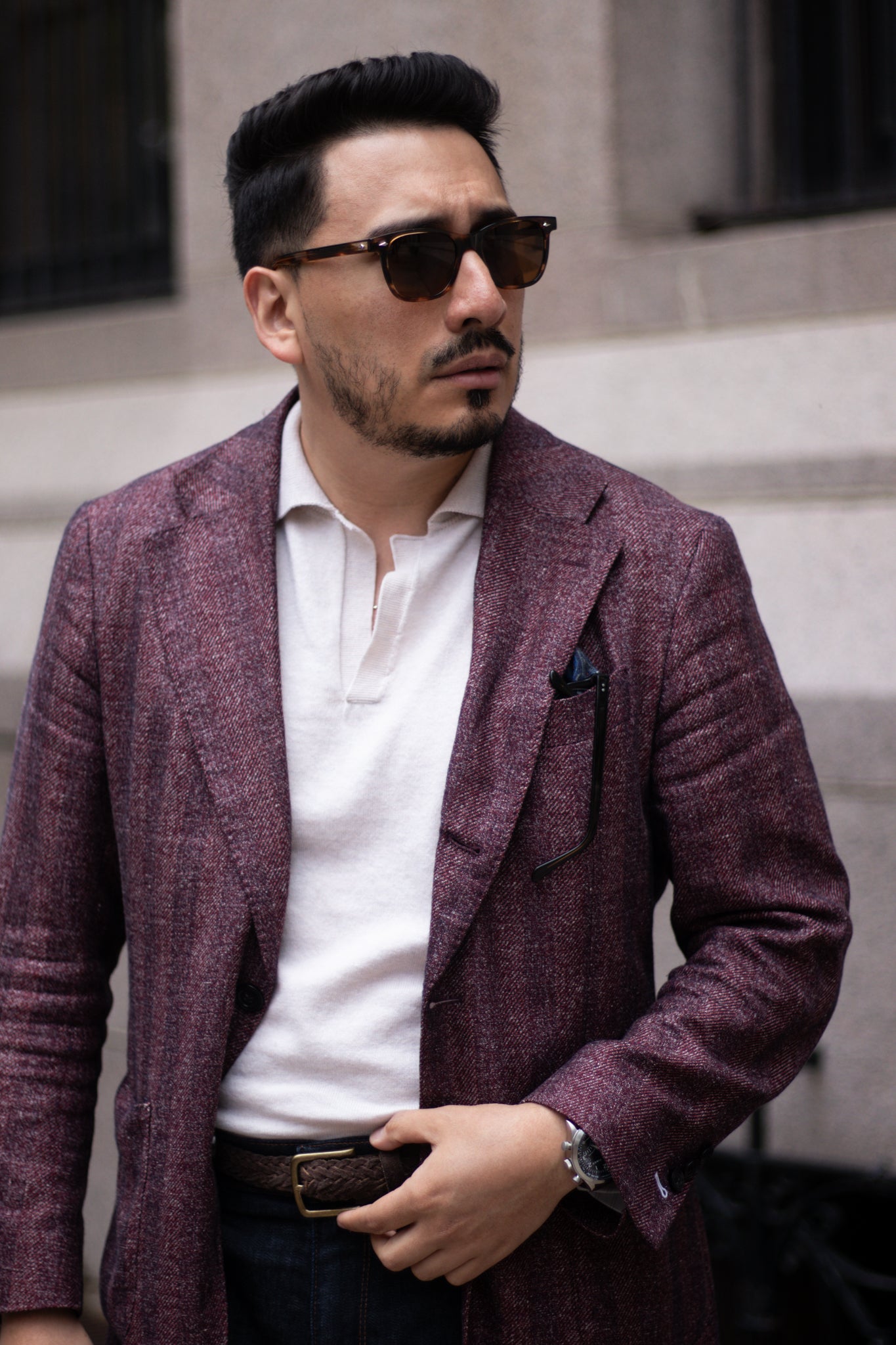 red sportcoat with a polo