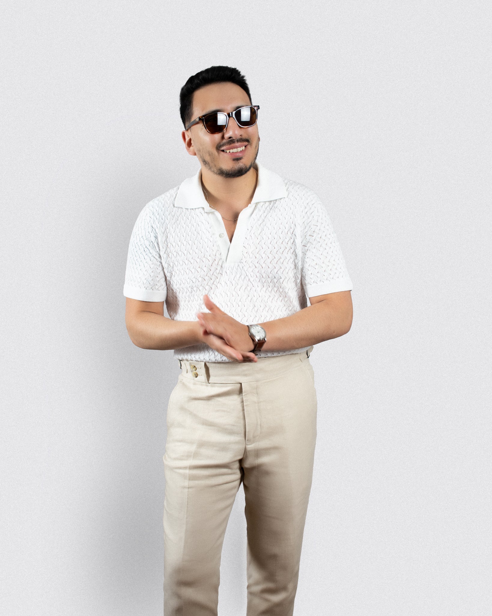 white textured polo