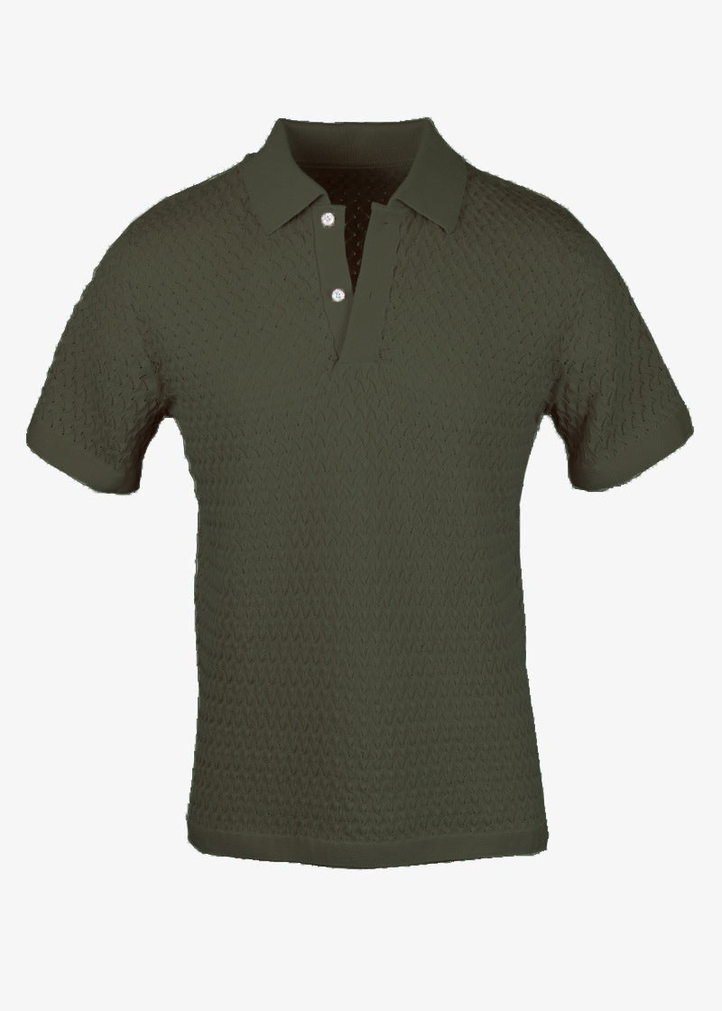 olive green textured polo